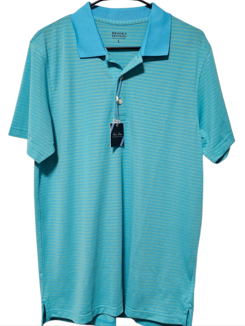 Brooks Brothers Men's Green & Blue Striped Performance Series Polo Size L